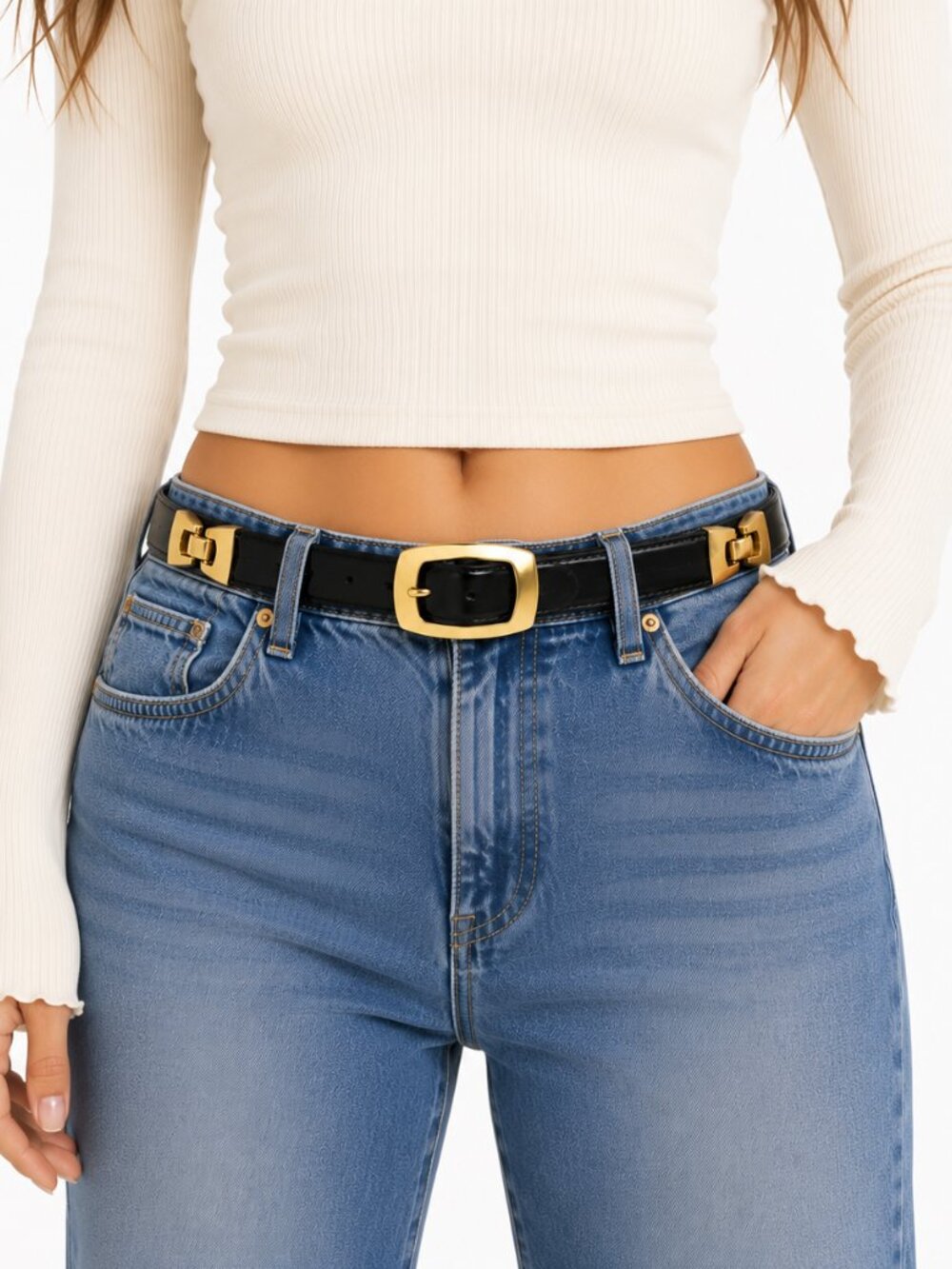 Brighton Black Patent Leather Belt S Gold Clasp Accents Vintage 1995 NWT Chic